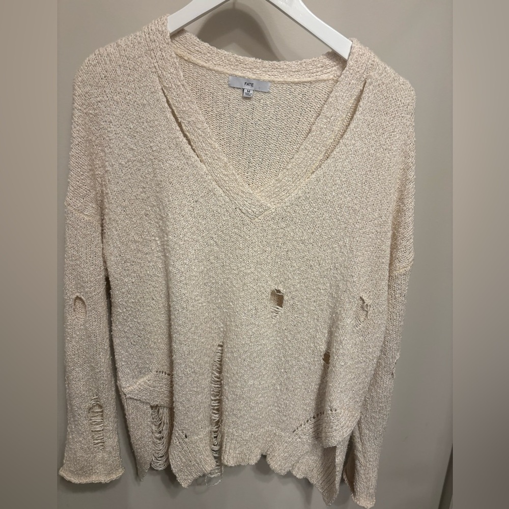 Fate by LFD Cream Distressed Oversized Sweater M
